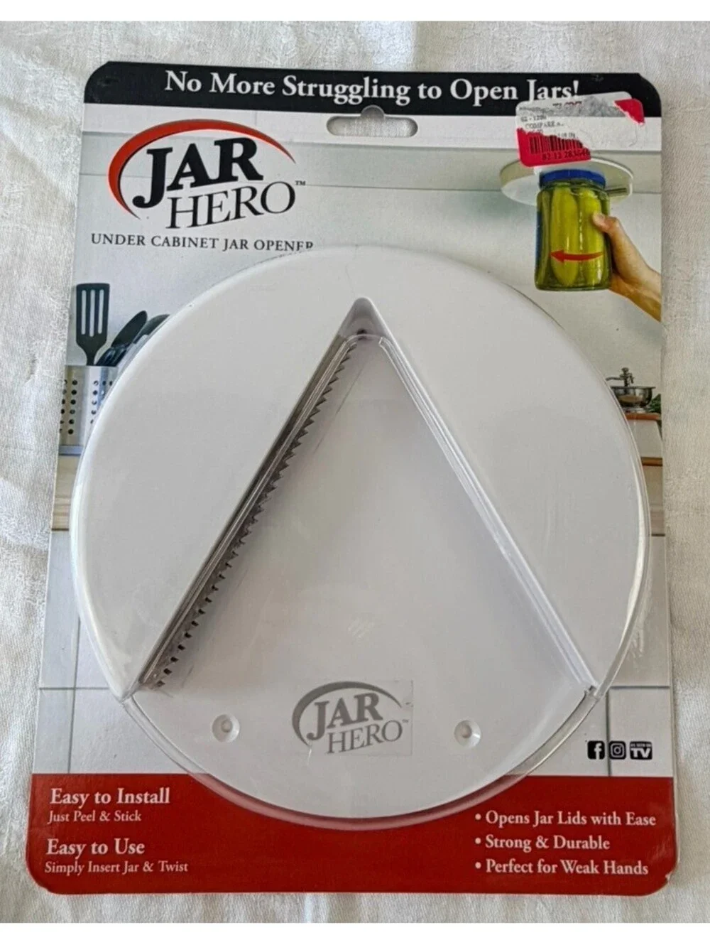 Jar Opener Hero Under Cabinet Jar Opener Peel & Stick White Plastic/Metal Easy